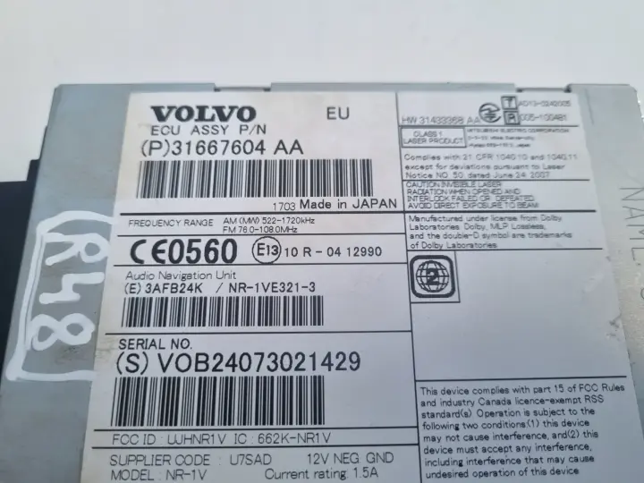 Volvo VOLVO V60 I S60 II V40 II CZYTNIK NAWIGACJI Radio 31667604 31667604AA