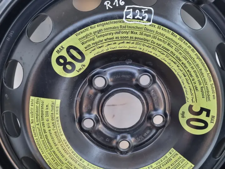 Audi Seat Vw Golf VI KOŁO DOJAZDOWE dojazdówka 125/70 R16 1K0601027S 5x112