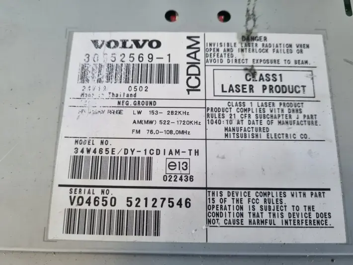 Volvo S40 II V50 RADIO CD radioodtwarzacz CZYTNIK PŁYT 30752569
