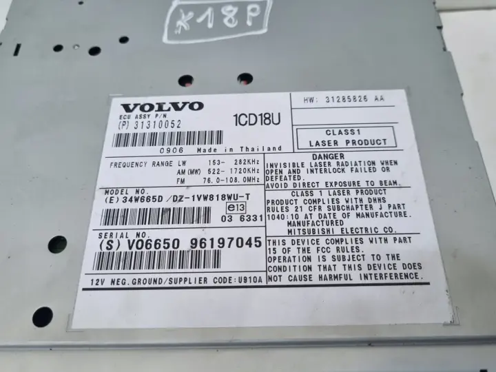 Volvo S40 II V50 RADIO CD radioodtwarzacz CZYTNIK PŁYT 31310052