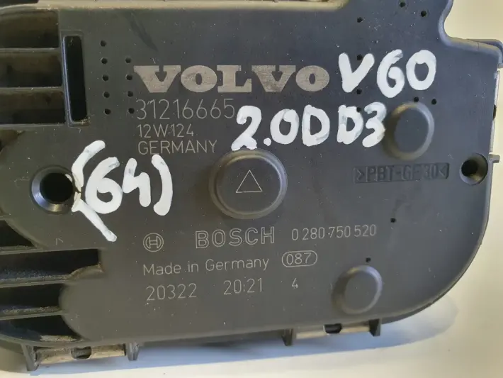 Volvo S60 II V60 2.0 D D3 PRZEPUSTNICA 31216665 bosch 0280750520
