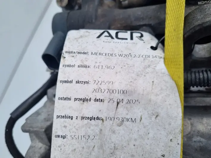 SILNIK KOMPLET Mercedes W203 2.2 CDI udokumentowane 190tyś 611962
