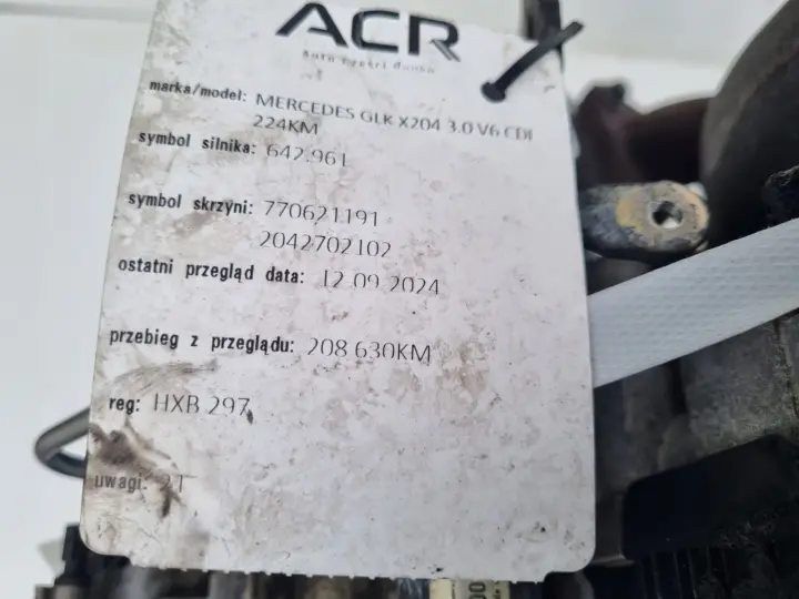 SILNIK KOMPLET Mercedes W204 3.0 V6 CDI 224KM 208tyś 642961 642.961
