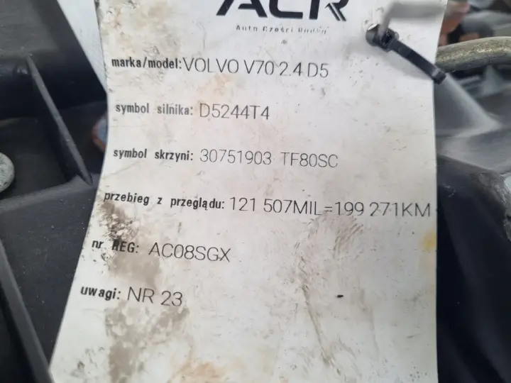 SILNIK KOMPLET Volvo V70 III 2.4 D5 185KM udokumentowane 199tyś D5244T4