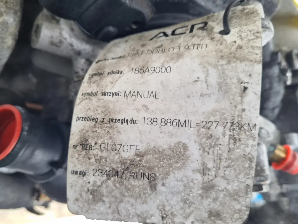 SILNIK KOMPLET Fiat Doblo 1.9 JTD 120KM udokumentowane 227tyś 186A9000