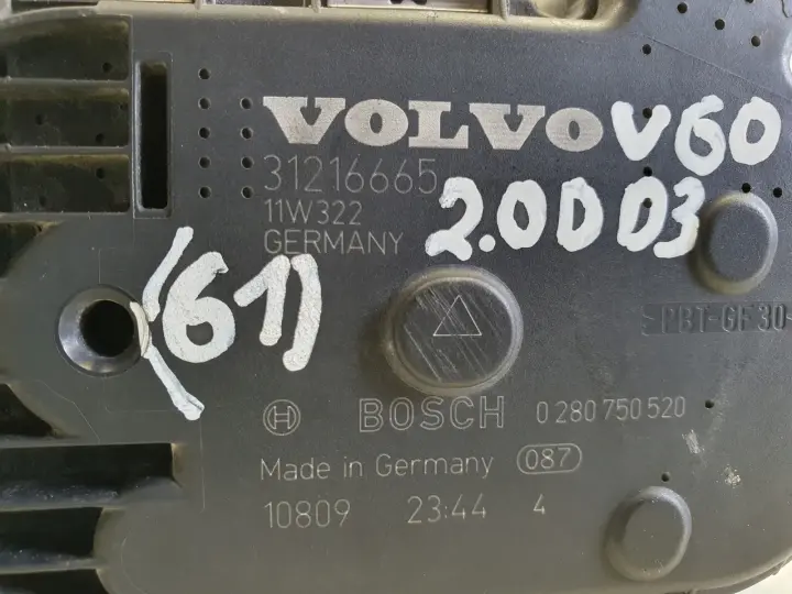 Volvo S60 II V60 2.0 D D3 PRZEPUSTNICA 31216665 bosch 0280750520