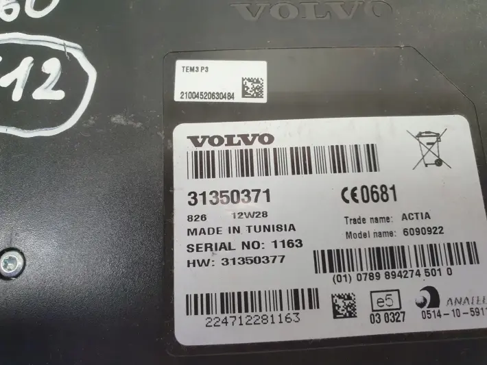 Volvo S60 II V60 MODUŁ TELEFONU Sterownik 31350371