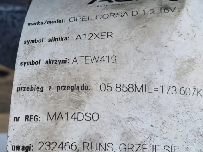 Opel Corsa D 1.4 16V SKRZYNIA BIEGÓW AT6W419 manual MANUALNA