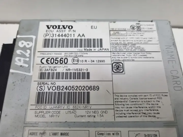 Volvo VOLVO V60 I S60 II V40 II CZYTNIK NAWIGACJI Radio 31444011AA 31444011