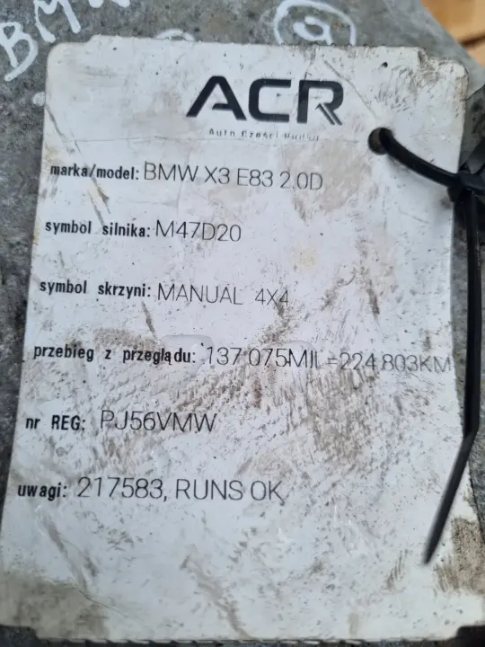 BMW X3 E83 2.0 D M47 150KM SKRZYNIA BIEGÓW manualna MANUAL x drive