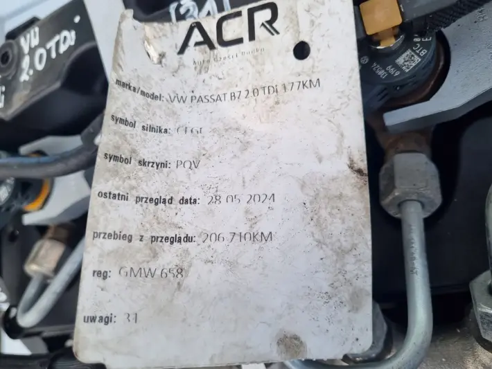 SILNIK KOMPLET VW Passat B7 2.0 TDI 177KM udokumentowane 206tyś CFG CFGC