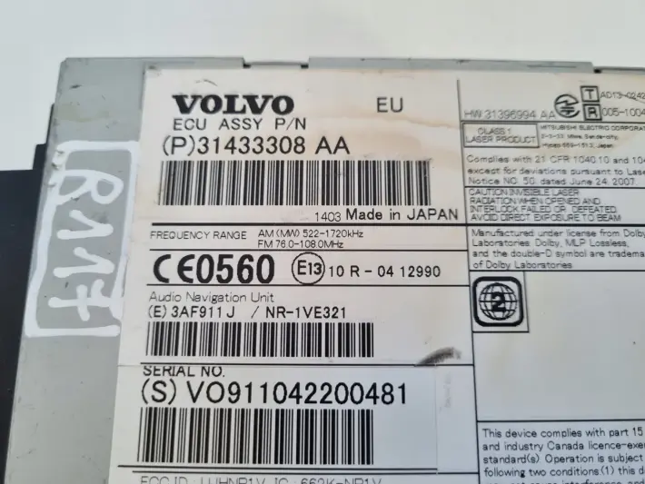 Volvo VOLVO V60 I S60 II XC60 I CZYTNIK NAWIGACJI Radio 31433308 31433308AA