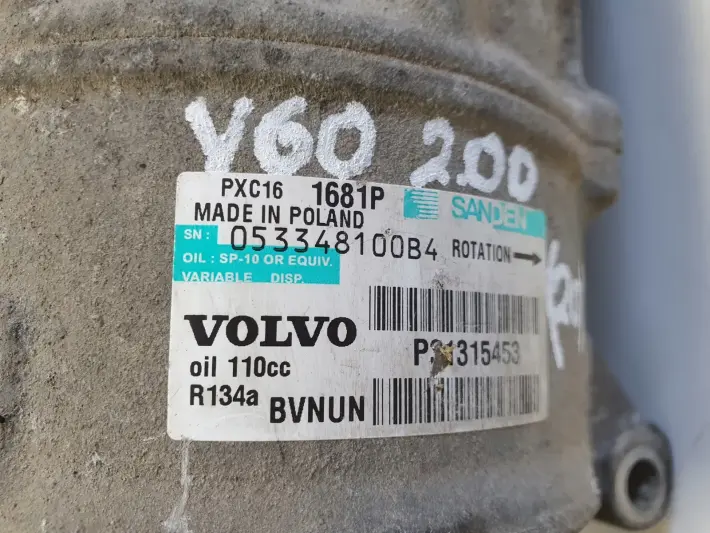 Volvo S60 II V60 I V70 III 2.0 D3 SPRĘŻARKA KLIMATYZACJI P31315453