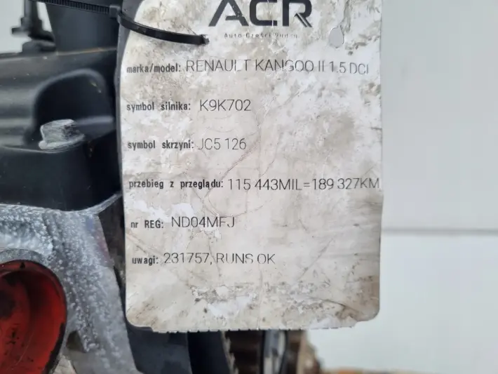 SILNIK Renault Kangoo II 1.5 DCI 82KM udokumentowane 189tyś K9K702