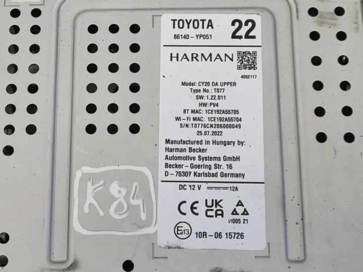 Toyota Yaris IV EKRAN NAWIGACJI Monitor wyświetlacz Radio CD 86140-YP051