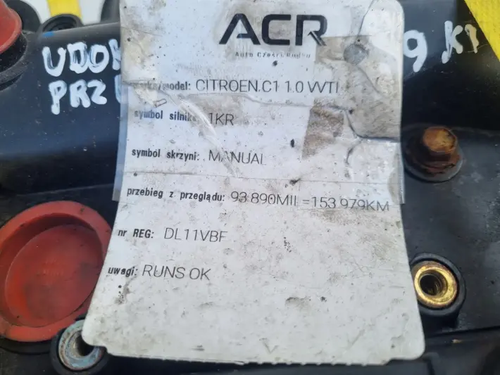 SILNIK KOMPLET Citroen C1 1.0 12V 68KM udokumentowane 153tyś 1KR 1KR-B52