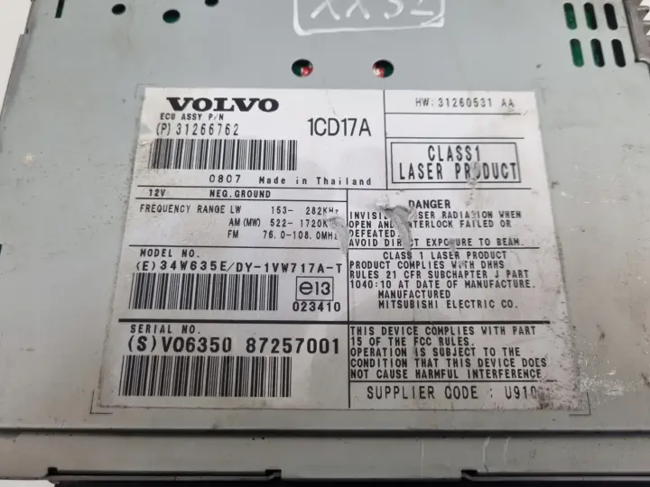 Volvo S40 II V50 RADIO CD radioodtwarzacz CZYTNIK PŁYT 31266762