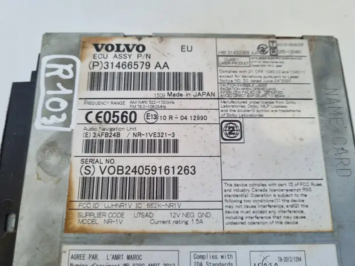 Volvo V40 II V60 S60 II CZYTNIK PŁYT CD radio nawigacja 31466579 31466579AA