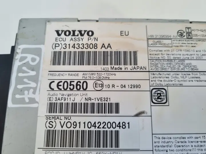 Volvo VOLVO V60 I S60 II XC60 I CZYTNIK NAWIGACJI Radio 31433308 31433308AA