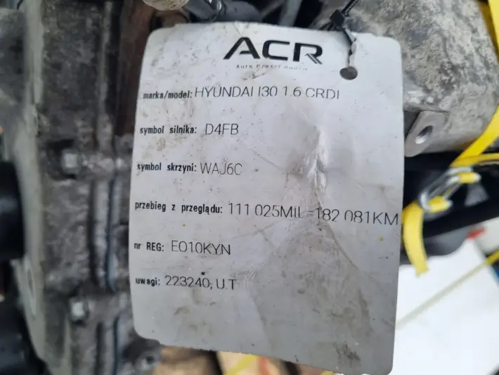 SILNIK KOMPLET Hyundai i30 1.6 CRDI 116KM udokumentowane 182tyś D4FB