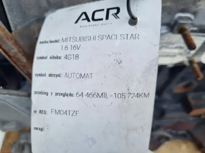 SILNIK KOMPLET Mitsubishi Space Star 1.6 16V udokumentowane 105tyś 4G18
