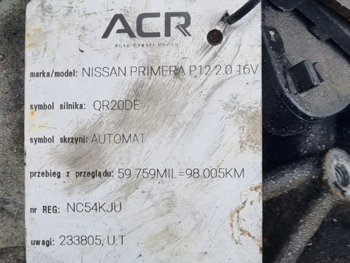 Nissan Primera P12 2.0 16V AUTOMATYCZNA SKRZYNIA BIEGÓW automat