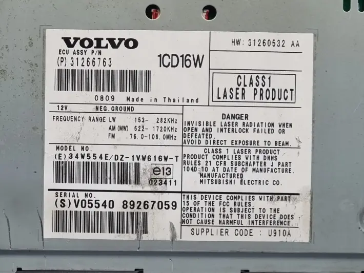 Volvo S40 II V50 RADIO CD radioodtwarzacz CZYTNIK PŁYT 31266763
