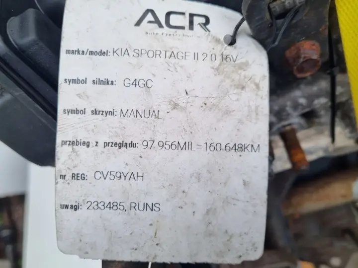 SILNIK KOMPLET Hyundai Tucson I 2.0 16V 139tyś zmienne fazy 160tyś G4GC