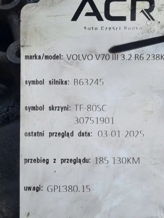 Volvo S80 II 3.2 AUTOMATYCZNA SKRZYNIA BIEGÓW automat TF-80SC 30751901