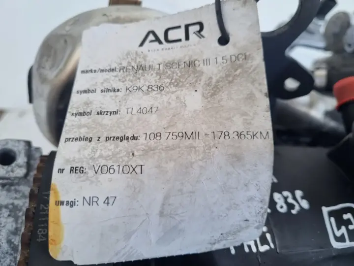 SILNIK KOMPLET Renault Megane III 1.5 DCI udokumentowane 178tyś K9K836