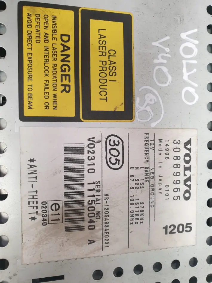 Volvo S40 V40 RADIOODTWARZACZ HU-1205 30889965