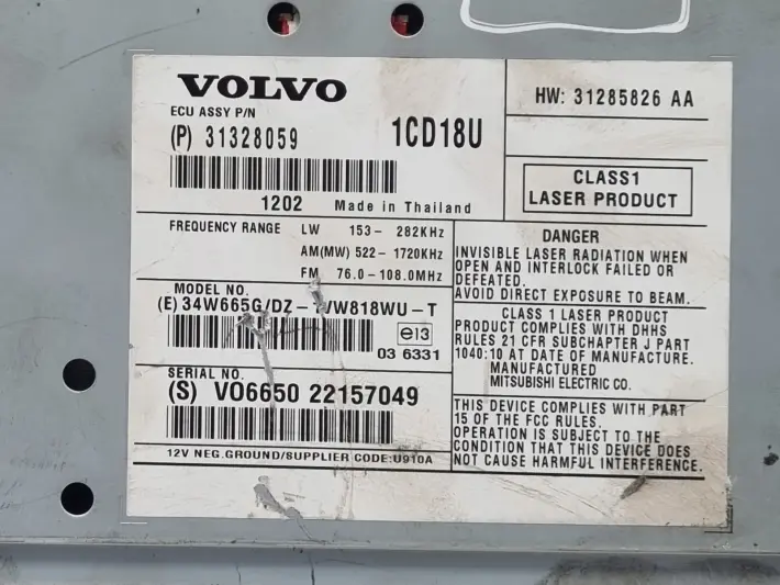 Volvo S40 II V50 RADIO CD radioodtwarzacz CZYTNIK PŁYT 31328059