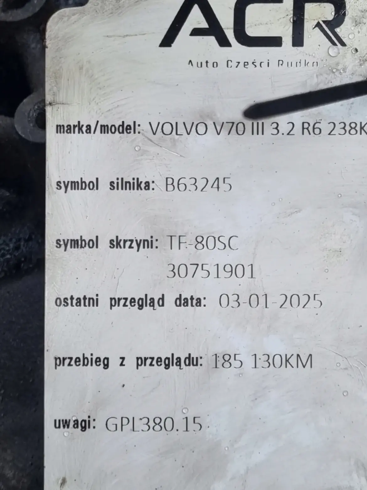 Volvo S80 II 3.2 AUTOMATYCZNA SKRZYNIA BIEGÓW automat TF-80SC 30751901