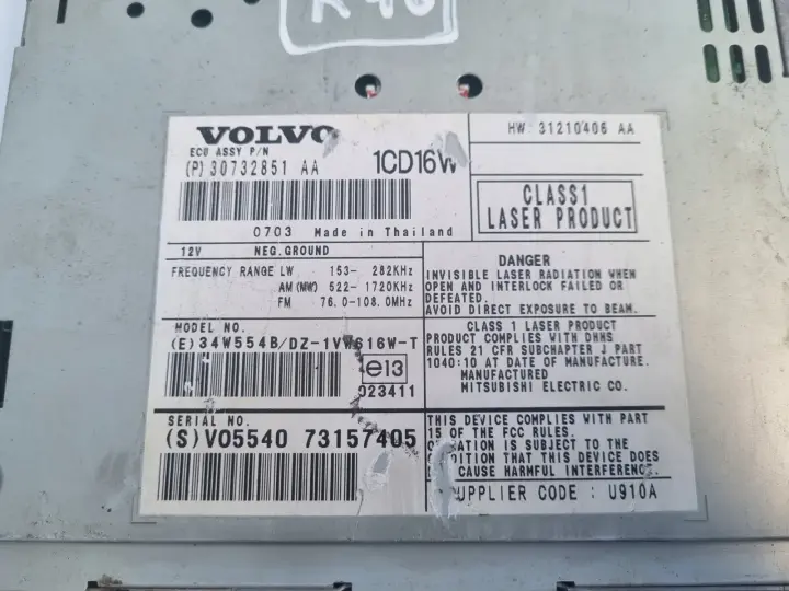Volvo S40 II V50 RADIO CD radioodtwarzacz CZYTNIK PŁYT 30732851AA 30732851