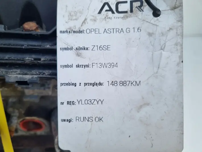 SILNIK KOMPLET Opel Astra II G 1.6 8V udokumentowane 148tyś Z16SE