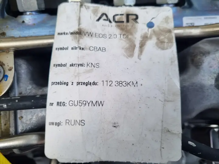 SILNIK KOMPLET VW EOS 2.0 TDI 140KM udokumentowane 112tyś CBA CBAB