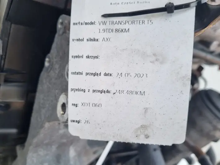 SILNIK KOMPLET VW Transporter T5 1.9 TDI 85KM udokumentowane 248tyś AXC