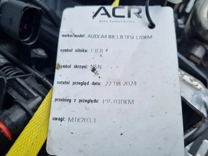 SILNIK KOMPLET Audi A4 B8 1.8 TFSI 170KM udokumentowane 195tyś CJE CJEB