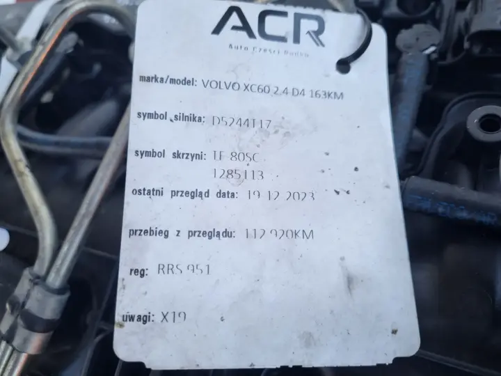 SILNIK BEZ OSPRZĘTU Volvo XC60 2.4 D D4 DIESEL 163KM 112tyś D5244T17