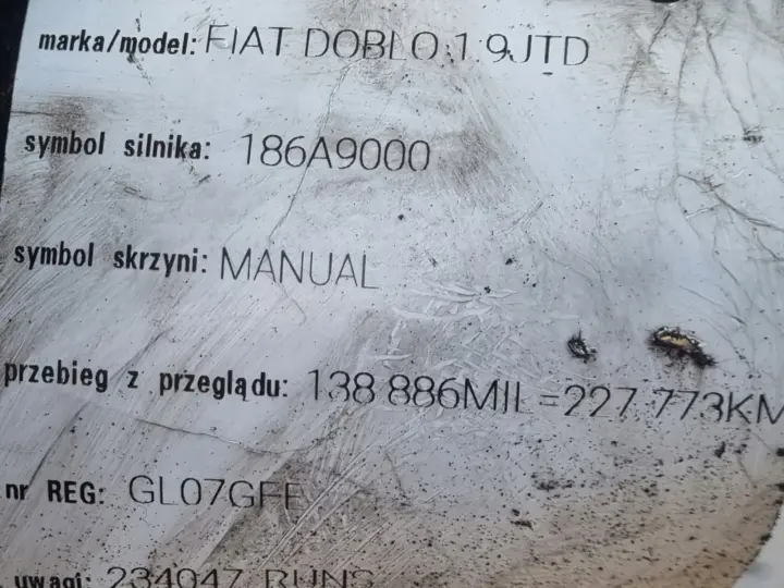 Fiat Doblo 1.9 JTD SKRZYNIA BIEGÓW manualna MANUAL